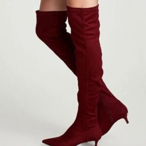 Brand New Zara Burgundy Wine Red Over the Knee Boots Thigh Low heel Kitten Heel